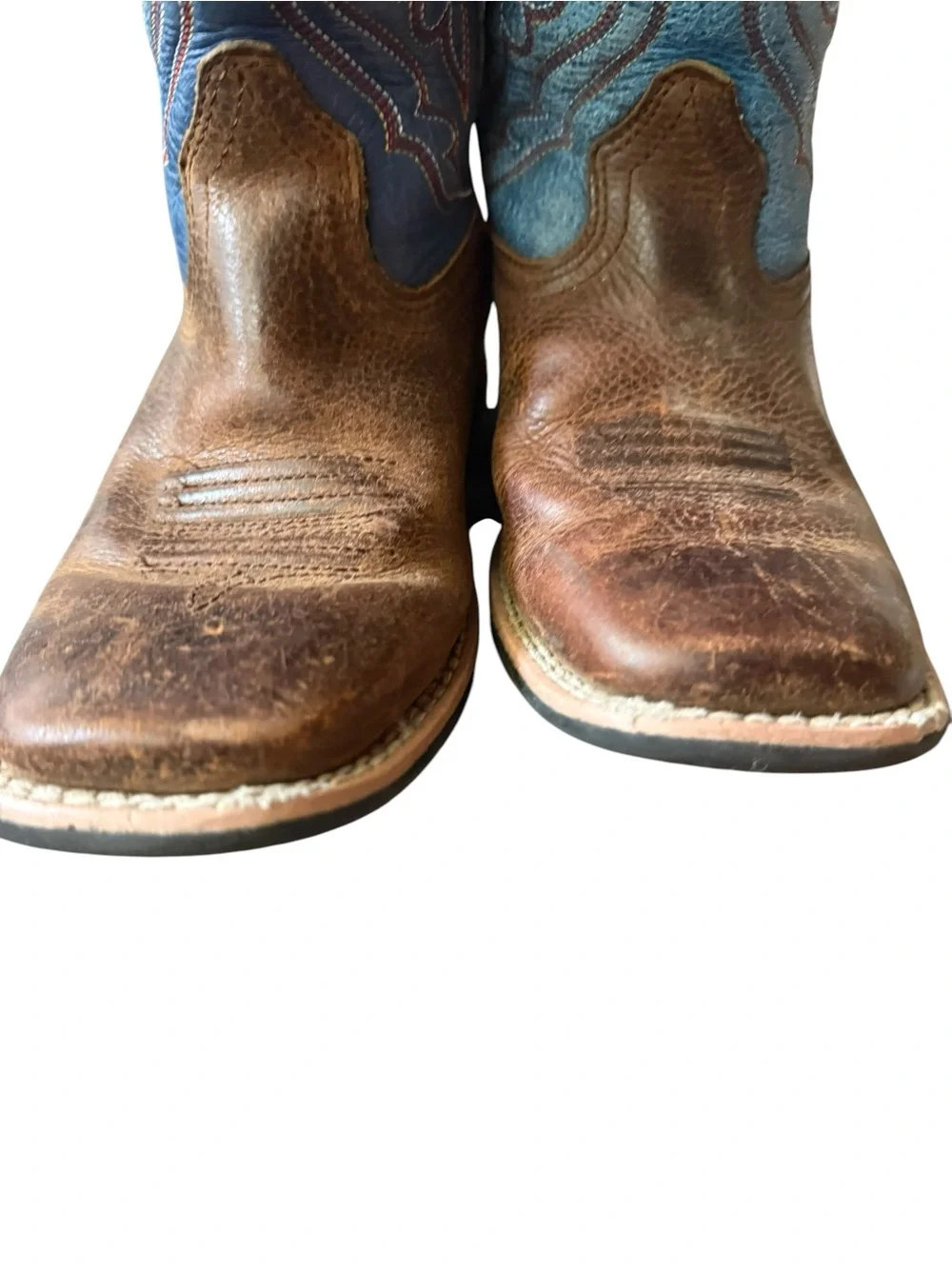 Ariat Brown Leather Foot with Blue Embroidered Shaft Cowboy Boots